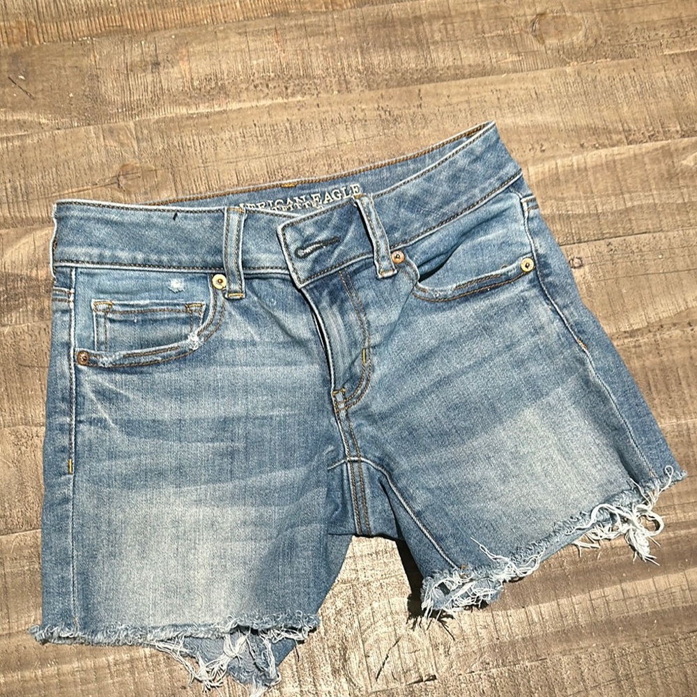 American Eagle Outfitters Blue Jean Shorts Distressed Cut-Offs